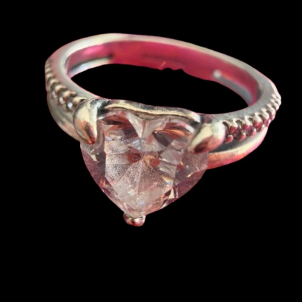 Pandora Sterling Silver Heart CZ Statement Ring with Pavé Band – Original Box